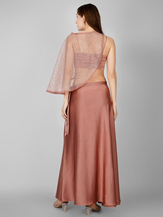 Blush Satin Draped Skirt & Top Set