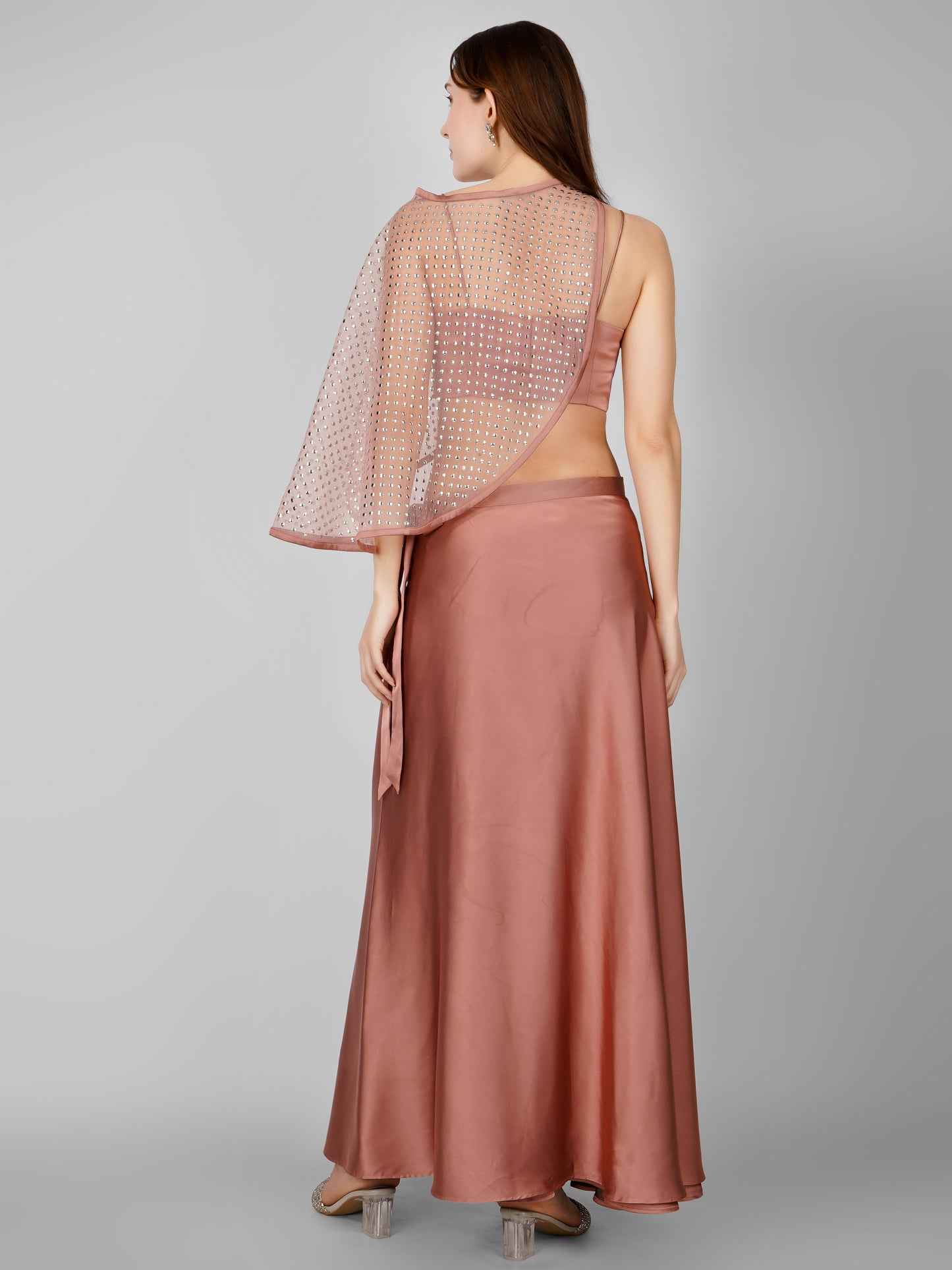 Blush Satin Draped Skirt & Top Set