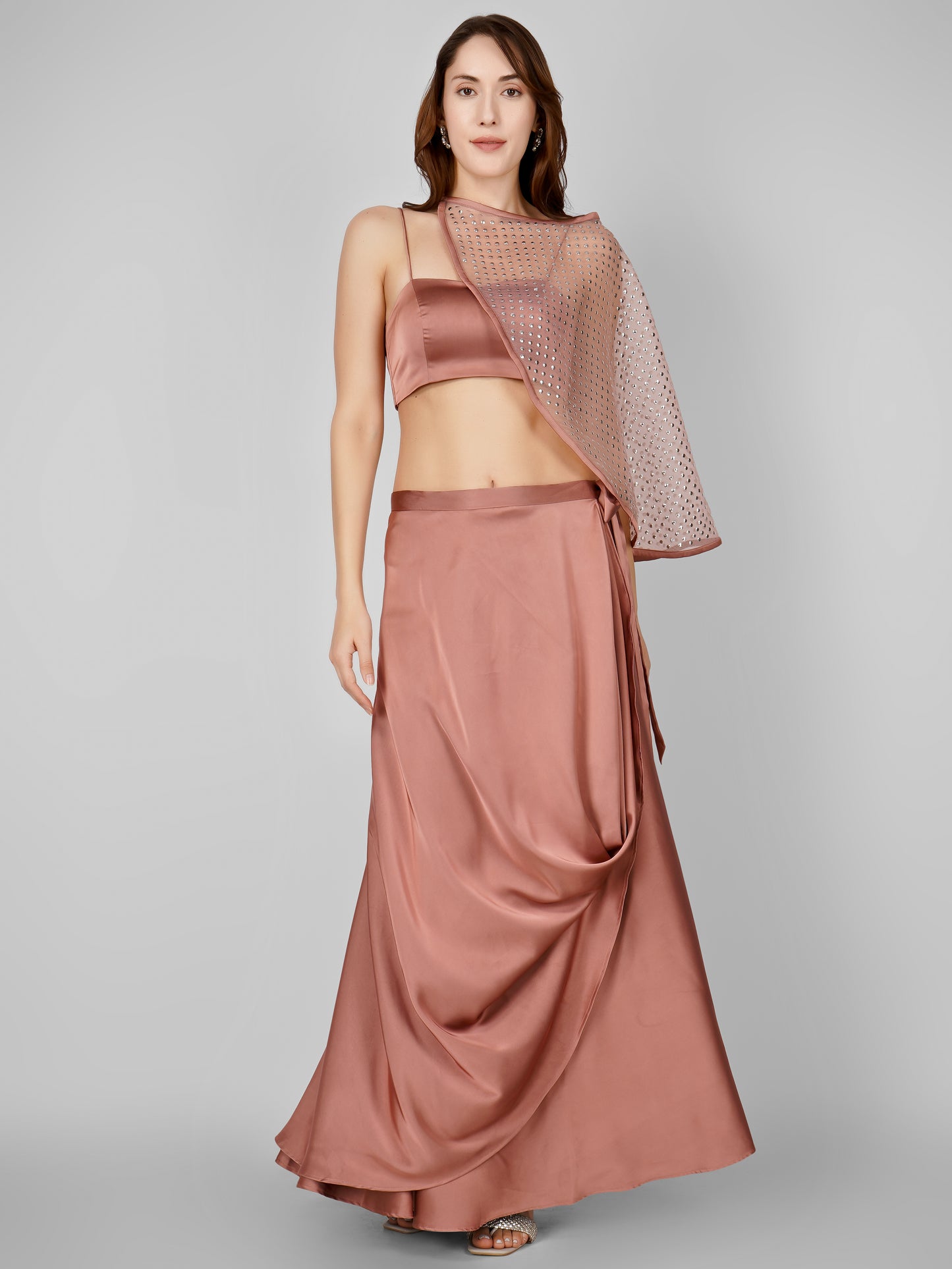 Blush Satin Draped Skirt & Top Set